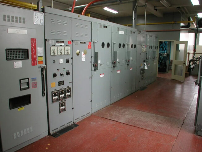 Industrial control room with equipment